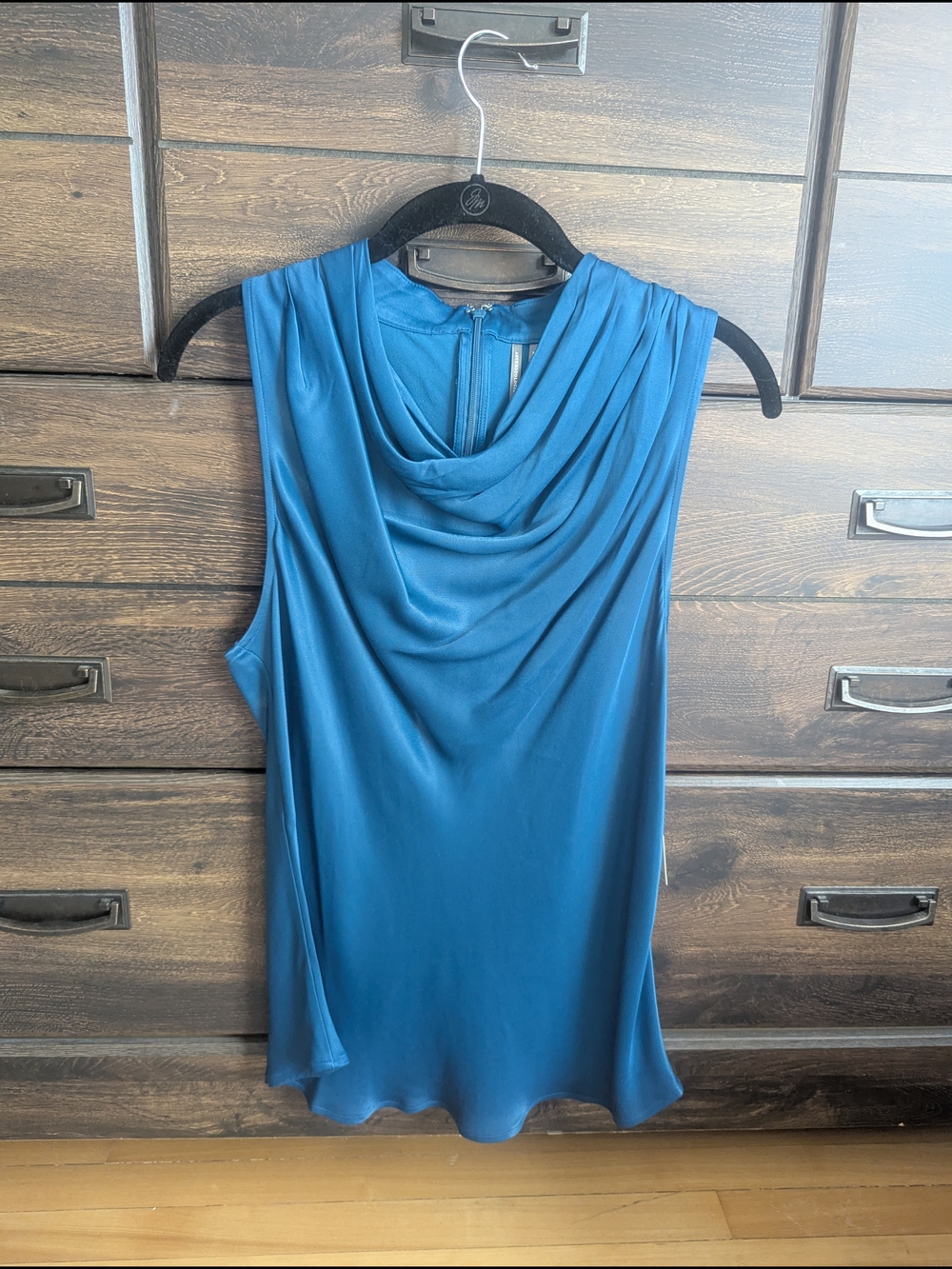 Anthropologie Teal Sleeveless Draped Cowl Neck Top